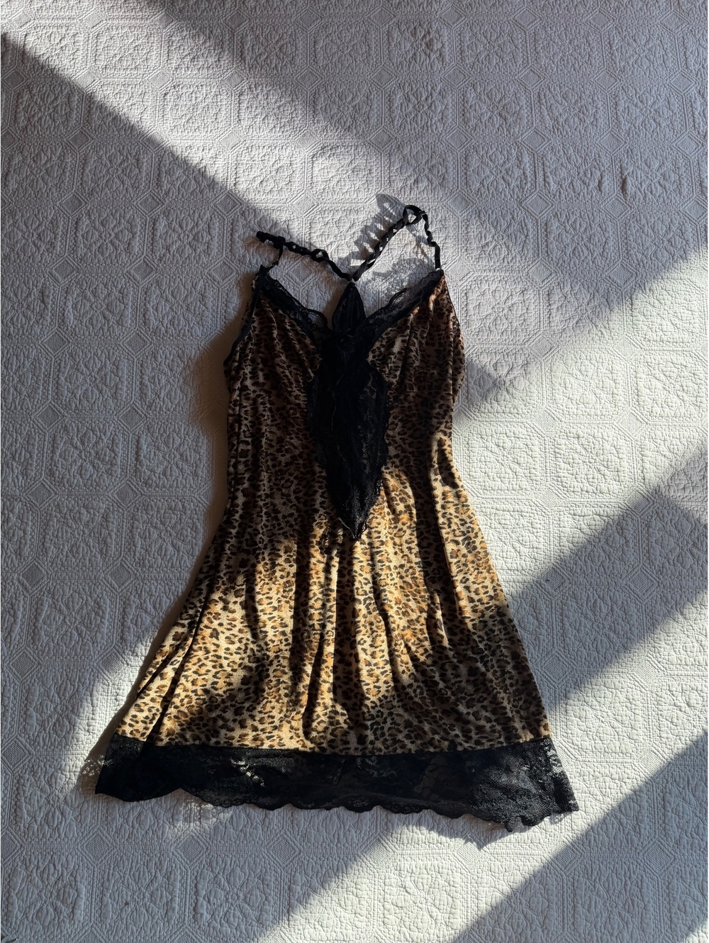 Y2K Leopard Print Lace Trim Nightgown Sleepwear Dress